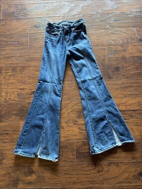 American Eagle Outfitters Dark Blue Flare Jeans with Front Slits